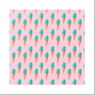 Blue Ice Cream Pattern - Pink Posters and Art